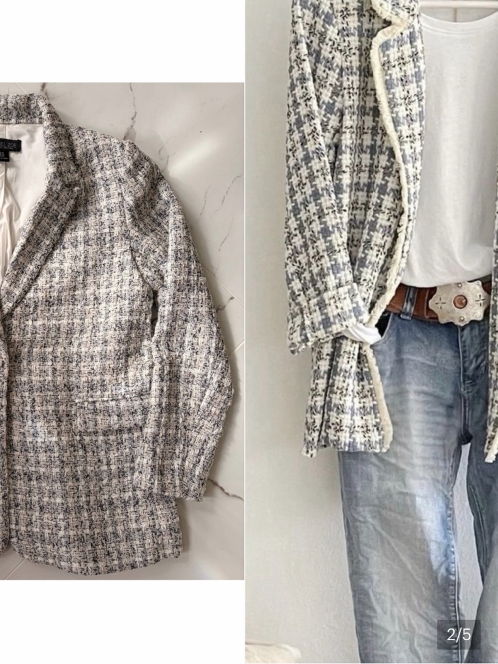 Rachel Zoe Tweed Blazer in Cream and Gray and Navy Houndstooth